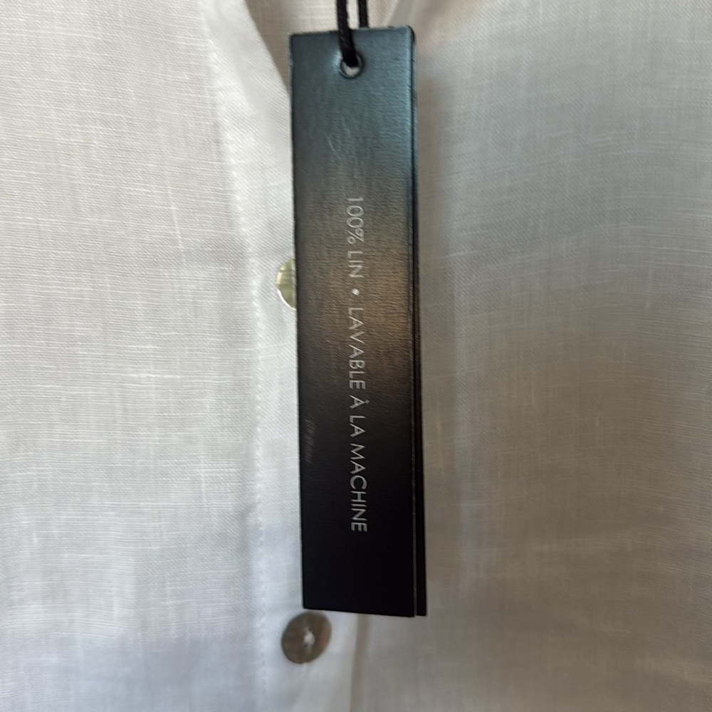 Nicole Miller White 100% Linen Button Down Shirt Short Sleeveless Loose Fit Sz S - Picture 4 of 12